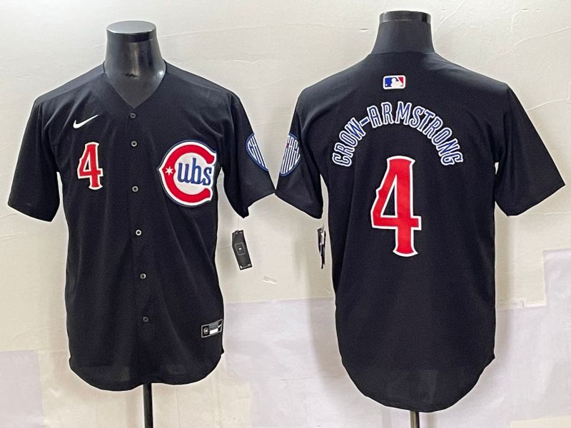 Men 2025 Chicago Cubs #4 Grow-Armstrong Black Retro Fashion Nike MLB Jersey style 1